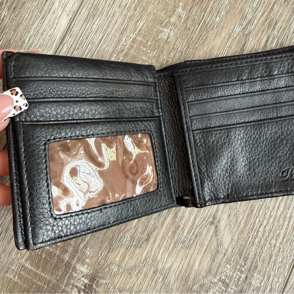 Brighton Black Croc-Embossed Leather Wallet with Heart Accent